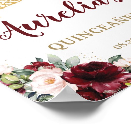 Burgundy Blush Floral Quinceañera Tiara Welkom Poster (Hoek)