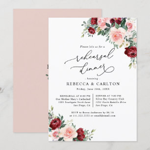 Burgundy Blush Floral repesal Dinner Invitation Kaart