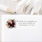 Burgundy & Blush Floral Return Address Etiket (Insitu)