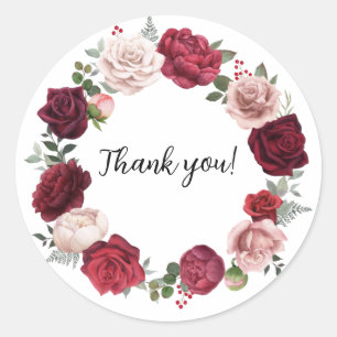 Burgundy Blush Floral Round Dank u Stickers
