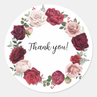 Burgundy Blush Floral Round Dank u Stickers