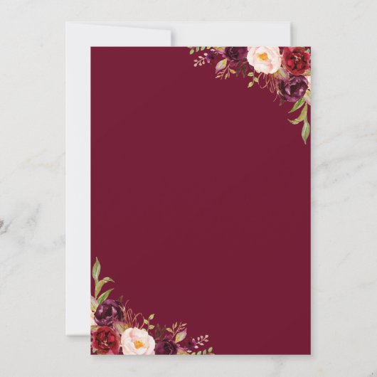 Burgundy Blush Floral Rustic Wood Rehearsal Dinner Kaart (Achterkant)