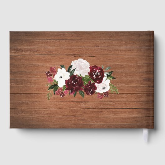 Burgundy Blush Floral Rustic Wood Weddenschap Gastenboek (Achterkant)