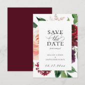 Burgundy Blush Floral Save the Date Aankondiging (Voorkant / Achterkant)