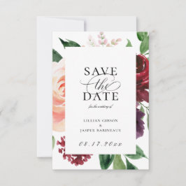 Burgundy Blush Floral Save the Date Aankondiging
