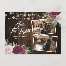 Burgundy Blush Floral Save the Date Photo Briefkaa Aankondigingskaart