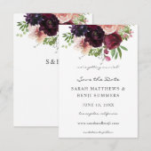 Burgundy & Blush Floral Save the Date V2 (Voorkant / Achterkant)