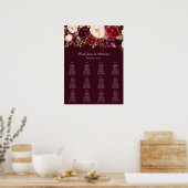 Burgundy Blush Floral Seating Chart 12 Poster (Keuken)
