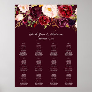 Burgundy Blush Floral Seating Chart 12 Poster