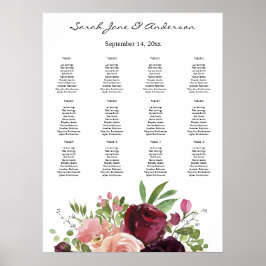 Burgundy & Blush Floral Seating Chart Poster