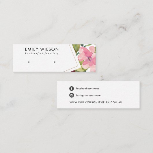 BURGUNDY BLUSH FLORAL STUD EARRING DISPLAY CARD MINI VISITEKAARTJE (Voorkant / Achterkant)