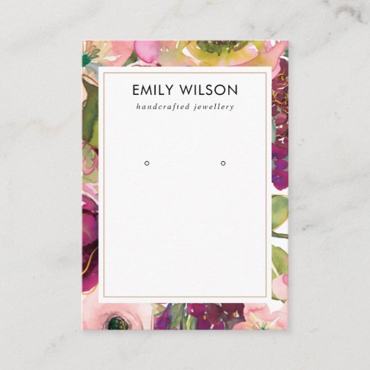 BURGUNDY BLUSH FLORAL STUD EARRING DISPLAY CARD VISITEKAARTJE (Voorkant)