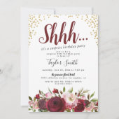 Burgundy Blush Floral Surprise Birthday Party Kaart (Voorkant)