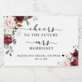 Burgundy Blush Floral Vrijgezellenfeest Favor Sparkling Wijnetiket (Enkel label)