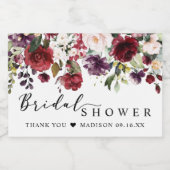 Burgundy Blush Floral Vrijgezellenfeest Favor Sparkling Wijnetiket (Enkel label)