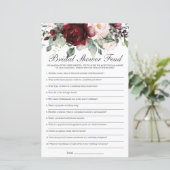 Burgundy Blush Floral Vrijgezellenfeest Feud Game (Staand voorkant)