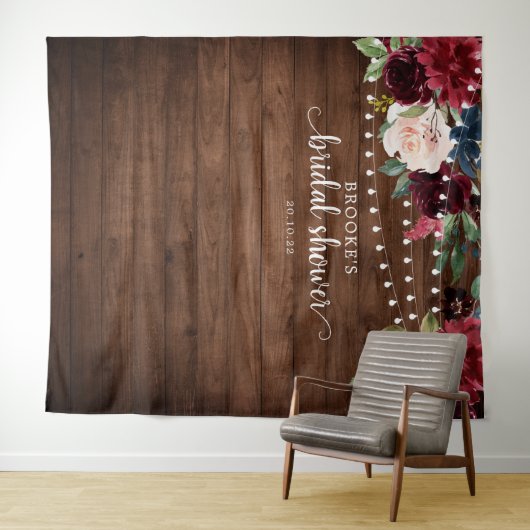Burgundy Blush Floral Vrijgezellenfeest Foto achte Wandkleed (In Situ (horizontaal))
