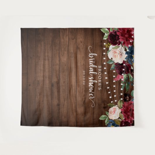 Burgundy Blush Floral Vrijgezellenfeest Foto achte Wandkleed (Voorkant (horizontaal))