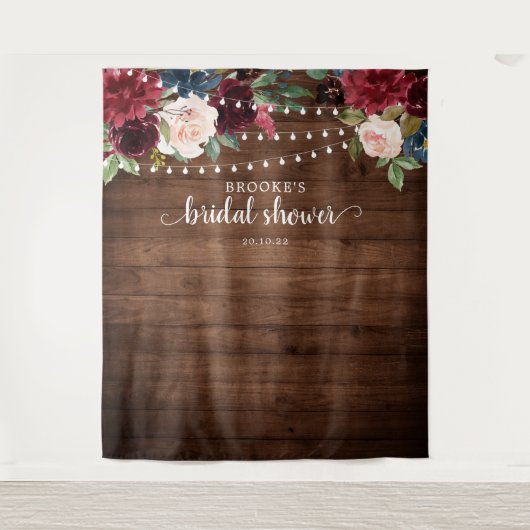 Burgundy Blush Floral Vrijgezellenfeest Foto achte Wandkleed (Voorkant)