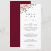 Burgundy Blush Floral Waterverf Wedding Menu (Voorkant / Achterkant)