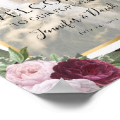 Burgundy Blush Floral Weddenschap Foto Welkomsttek Poster (Hoek)