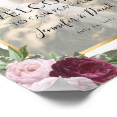 Burgundy Blush Floral Weddenschap Foto Welkomsttek Poster (Hoek)