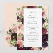 Burgundy & Blush Floral Weddenschap op Roze V2 Kaart (Voorkant / Achterkant)