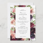 Burgundy & Blush Floral Weddenschap op White V2 Kaart (Voorkant)