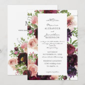Burgundy & Blush Floral Weddenschap op White V2 Kaart (Voorkant / Achterkant)