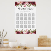 Burgundy Blush Floral Wedding 20 Table Chart Poster (Keuken)