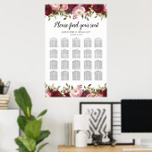 Burgundy Blush Floral Wedding 20 Table Chart Poster (Thuiskantoor)