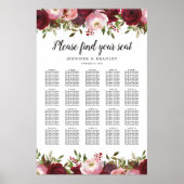 Burgundy Blush Floral Wedding 20 Table Chart Poster (Voorkant)