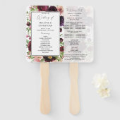 Burgundy & Blush Floral Wedding Ceremony Programme Handwaaier (Voorkant en achterkant)