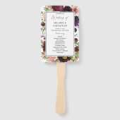 Burgundy & Blush Floral Wedding Ceremony Programme Handwaaier (Voorkant)