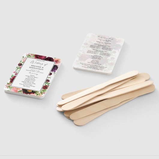 Burgundy & Blush Floral Wedding Ceremony Programme Handwaaier (Niet-gemonteerd)