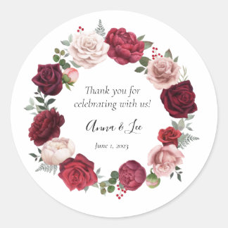 Burgundy Blush Floral Wedding Dank je Stickers