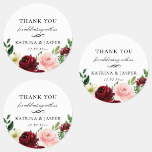 Burgundy Blush Floral Wedding Favor Labels