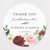 Burgundy Blush Floral Wedding Favor Labels (Design 2)
