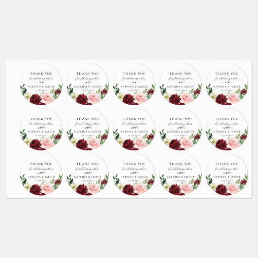 Burgundy Blush Floral Wedding Favor Labels (Vel)