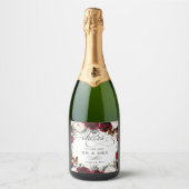Burgundy Blush Floral Wedding Gold Butterflies Sparkling Wijnetiket (Voorkant)