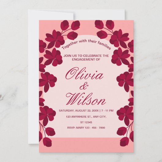 Burgundy Blush Floral Wedding Kaart (Voorkant)