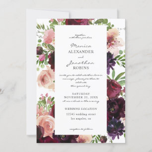 Burgundy & Blush Floral Wedding Kaart