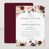 Burgundy Blush Floral Wedding Kaart (Voorkant / Achterkant)