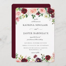 Burgundy Blush Floral Wedding Kaart
