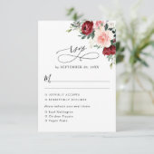 Burgundy Blush Floral Wedding Meal Options RSVP Kaartje (Staand voorkant)