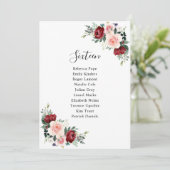 Burgundy Blush Floral Wedding Modern Seating Kaart (Staand voorkant)