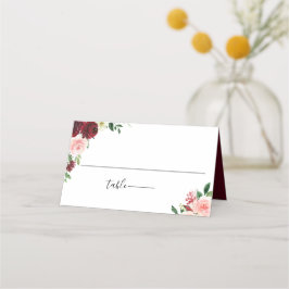 Burgundy Blush Floral Wedding Plaatskaartje