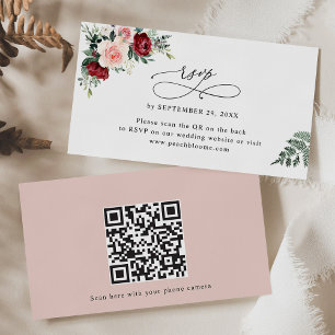 Burgundy Blush Floral Wedding QR Code RSVP Kaarten Visitekaartje