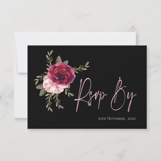  Burgundy Blush Floral Wedding RSVP Kaartje (Voorkant)