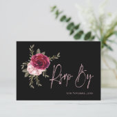  Burgundy Blush Floral Wedding RSVP Kaartje (Staand voorkant)